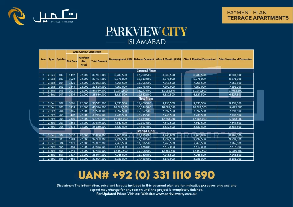 Park View City Terrace Apartments Payment Plan